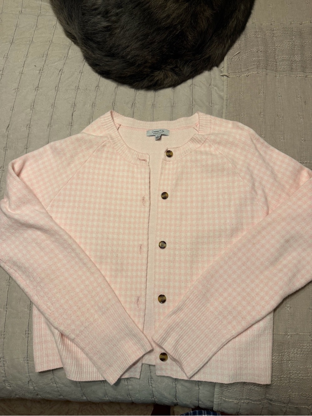 Orange Kiss Pink Houndstooth Button-Front Cardigan Sweater